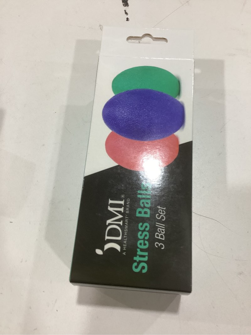 Condition photo showing Good Condition for dmi 3-piece stress ball set for adult, use to relieve stress & anxiety, improve finger & grip strength, pink, green & blue colors
