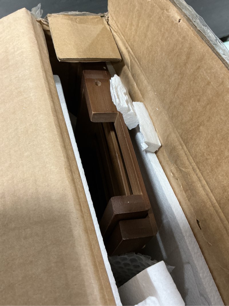 Condition photo showing As Is for 39.4" Bamboo Ladder Shelf Plant Shelf, 3 Tier Foldable Ladder Flower Pot Display Shelf Rack, 23.6"W x 15"D x 39.4"H, Freestanding Bookshelf for Garden, Balcony, Yard, Patio, Lawn, Living Room, Walnut 3-tier Walnut