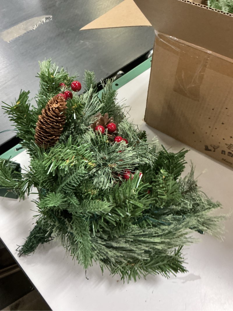 Condition photo showing As Is for 2 Set 30 Inch Outdoor Christmas Tree with LED Lights, Battery Powered & 6H Auto Timer, 8 Modes, Prelit Christmas Tree with Pine Cones Red Berries and Ball, Holiday Decor for Porch Yard Patio Pathway