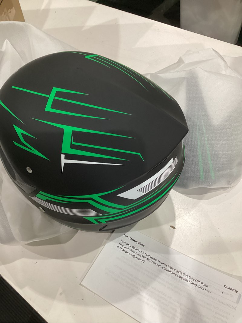 Condition photo showing Good Condition for yesmotor youth kids motocross helmet full face motorcycle dirt bike off-road mountain bike bmx mx atv helmet- dot approved with(gloves goggles mask) 4pcs set