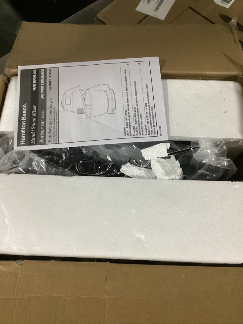 Condition photo showing Good Condition for Hamilton Beach Classic Stand and Hand Mixer, 4 Quarts, 6 Speeds with QuickBurst, Bowl Rest, 290 Watts Peak Power, Black and Stainless Black and Stainless 290 Watts Peak Power