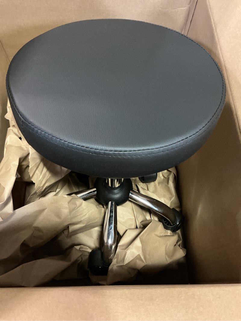 Condition photo showing Good Condition for Round Rolling Stool Swivel with Wheels Adjustable Height Seat 19.7"D x 19.7"W x 22"H Multi-Purpose Heavy Duty Wide Seat Drafting Stool Chair for Office Salon Massage Spa Medical Tattoo Beauty 1PK Black