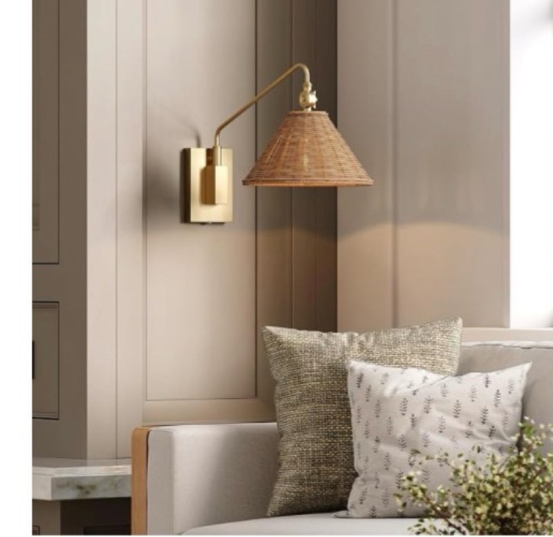 Nathan James Celeste Rattan Wall Light, Modern Farmhouse Wall Mounted Plug in Light, Wall Mount Reading Lamp for Bedside with Rattan Shade