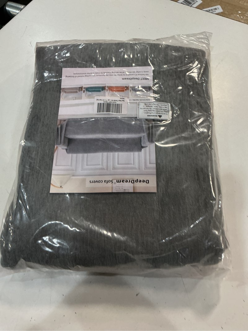 Condition photo showing New/Like New for deep dream chenille sofa cover, couch covers for 3 cushion couch, washable slipcovers for sectional l shaped dogs protector furniture covers (71" x 118", dark gray) dark grey 71"x 118"