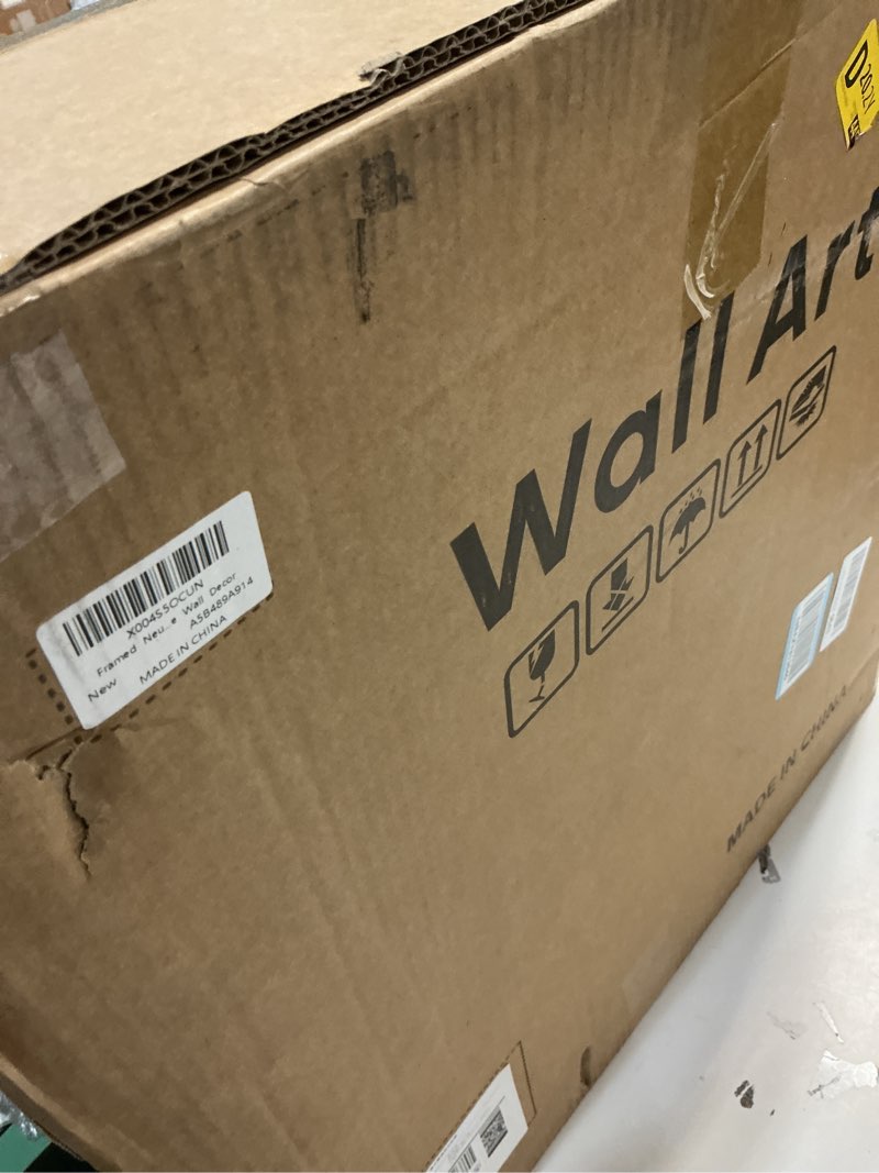 Condition photo showing Good Condition for Framed Neutral Abstract Wall Art for Living Room, Set of 4 Piece Modern Landscape Canvas Artworks, Minimalist Black and Gray Painting Prints for Bedroom Dining Room Hallway Home Office Wall Decor 32" H x 60" W Neutral