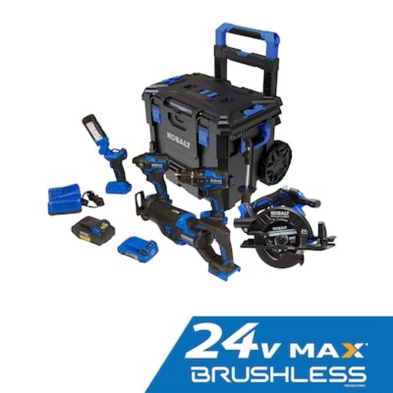 kobalt 24-volt 5-tool brushless power tool combo kit with hard case