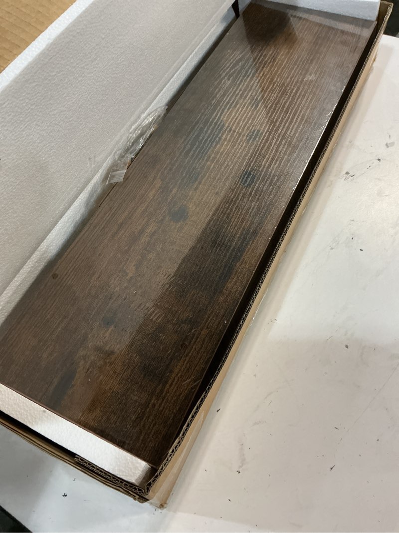 Condition photo showing New/Like New for bayka floating shelves, 22.5 inches rustic wood wall shelves for bathroom?bedroom, living room, kitchen & book, hanging display decor organization shelf with 22 lbs capacity (rustic brown) b. rustic brown - americana farmhouse style 22.5inches