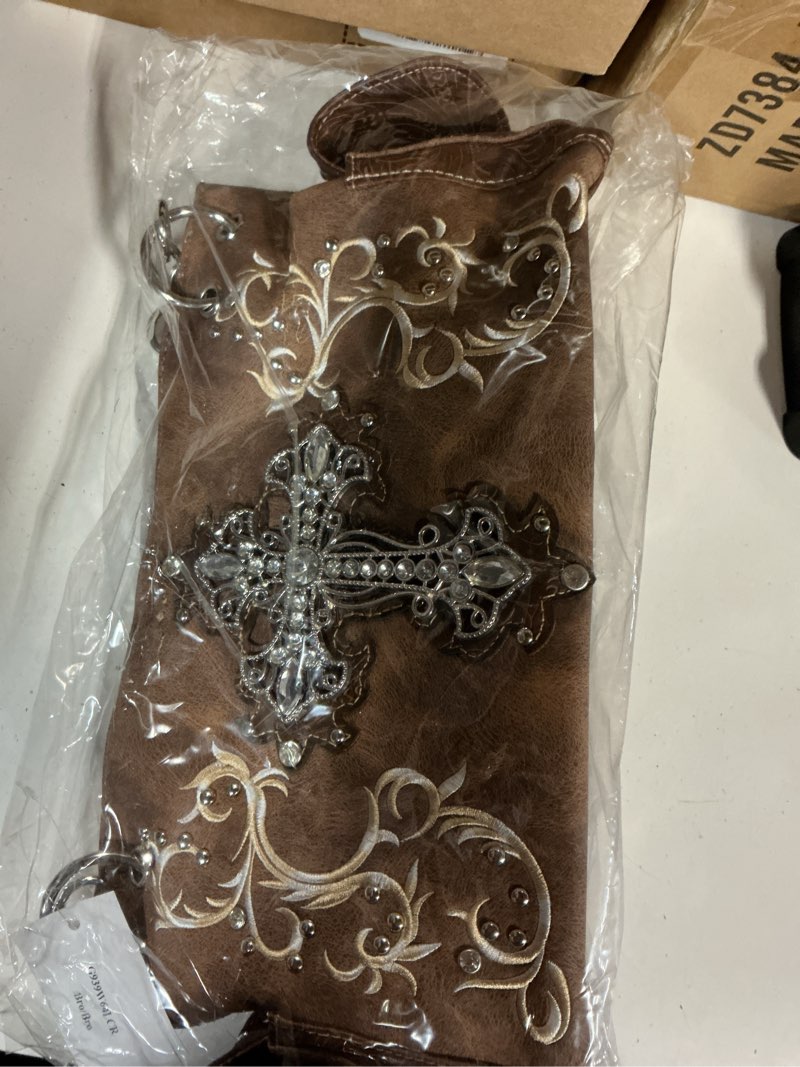 Condition photo showing Good Condition for womens leather purse embroidered cross 