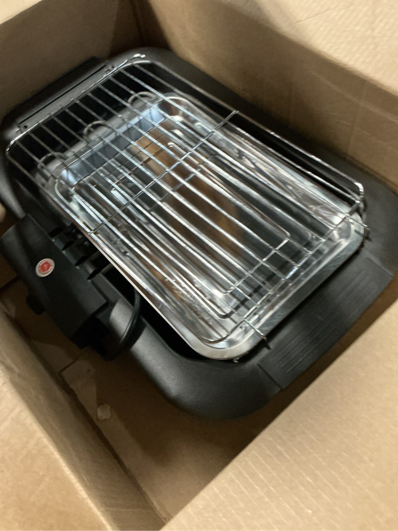 Condition photo showing Good Condition for electric bbq grill, smokeless non-stick indoor/outdoor barbecue grill, 2000w double tube high power portable removable stand grill for bbq party (elegant black)