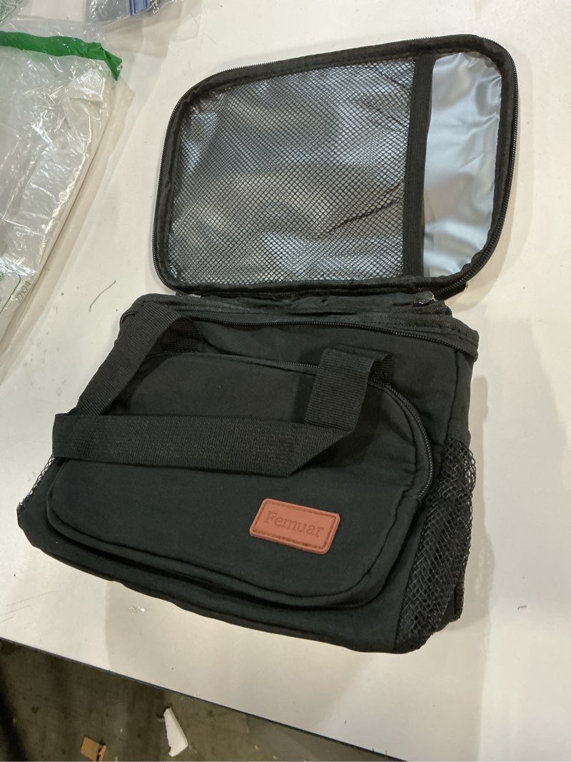 Condition photo showing Good Condition for Femuar Reusable Lunch Box for Men/Women - Insulated Lunch Bag Leakproof Lunchbox for Work Office Picnic Beach - Freezable Lunch Cooler Bag with Adjustable Shoulder Strap - Black Black Medium Size