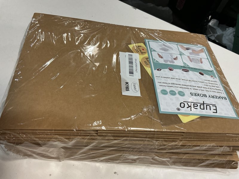 Condition photo showing Good Condition for eupako auto-popup 10x10x5 cake boxes with window, 24pcs quick fold brown bakery boxes, easy assemble gift box for pies, cookies, pastries, chocolates, party, wedding