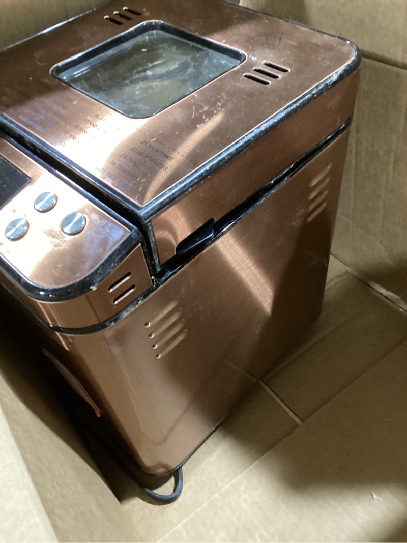 Condition photo showing As Is for rosewill 25-in-1 automatic bread maker machine with 3 loaf size up to 2 lb, 700w high power dual heater bread maker with bpa-free nonstick coating pan, max 15 hours delay timer, low noise - cinnamon