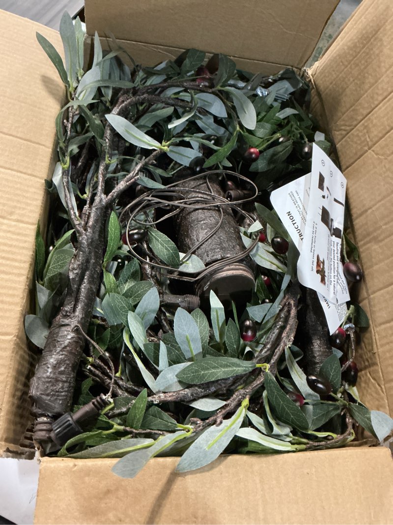 Condition photo showing Good Condition for lighted olive tree, 160 led warm white lights, 6ft artificial plant with olive fruits, easy assembly for christmas party home office wedding indoor spring tree outdoor decorations