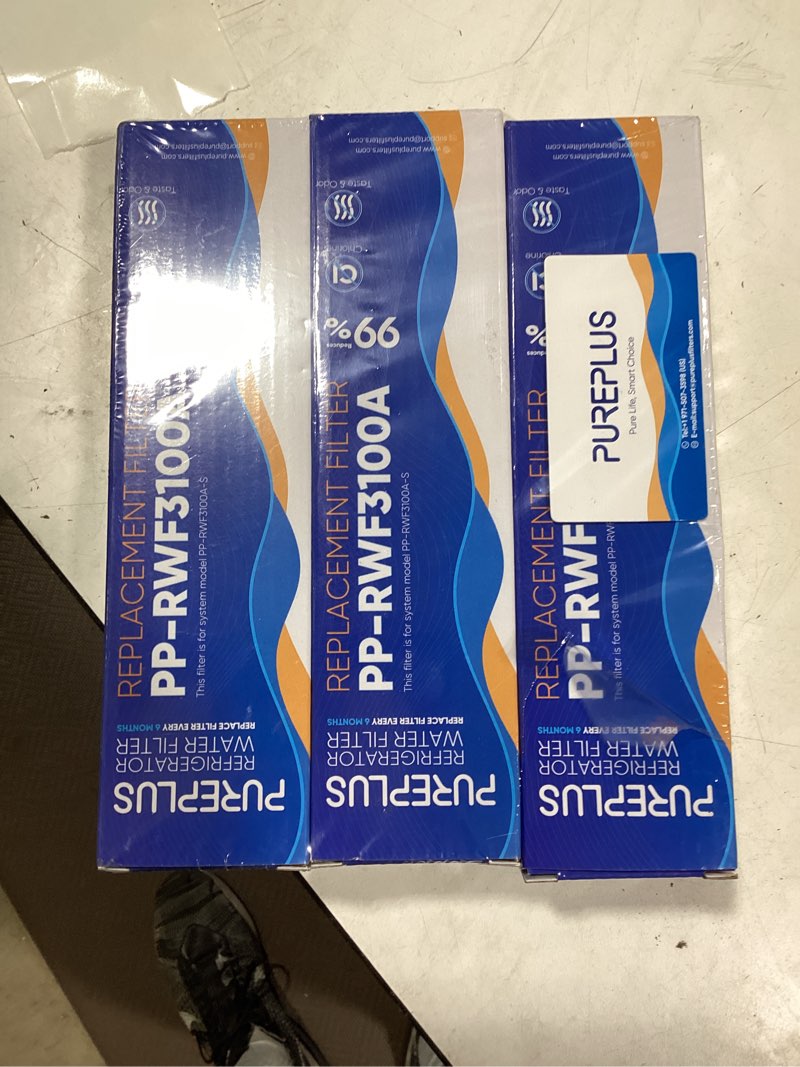 Condition photo showing New/Like New for pureplus 9000194412 refrigerator water filter replacement for bosch ultra clarity borplftr10,replfltr10, 11034152, 644845,9000 077104, b26ft70sns, b22cs80sns, b22cs50sns, haier 0060820860, 3pack chlorine, odor removal (standard) 3 count (pack of 1)
