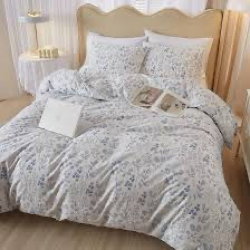 Culudea Blue Floral Summer Comforter Set King Size, Vintage Leaf Sea Soft Bedding Set with 2 Pillowc