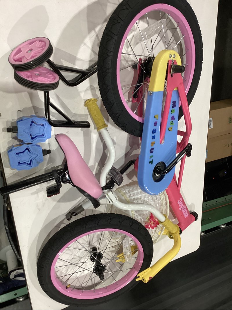 Condition photo showing New/Like New for joystar 12 14 16 inch kids bike for 2-7 years girls 33-53 inch tall, toddler girls bike with training wheels, rainbow bikes, children bicycle, macaroon macaroon pink 16 inch with training wheels