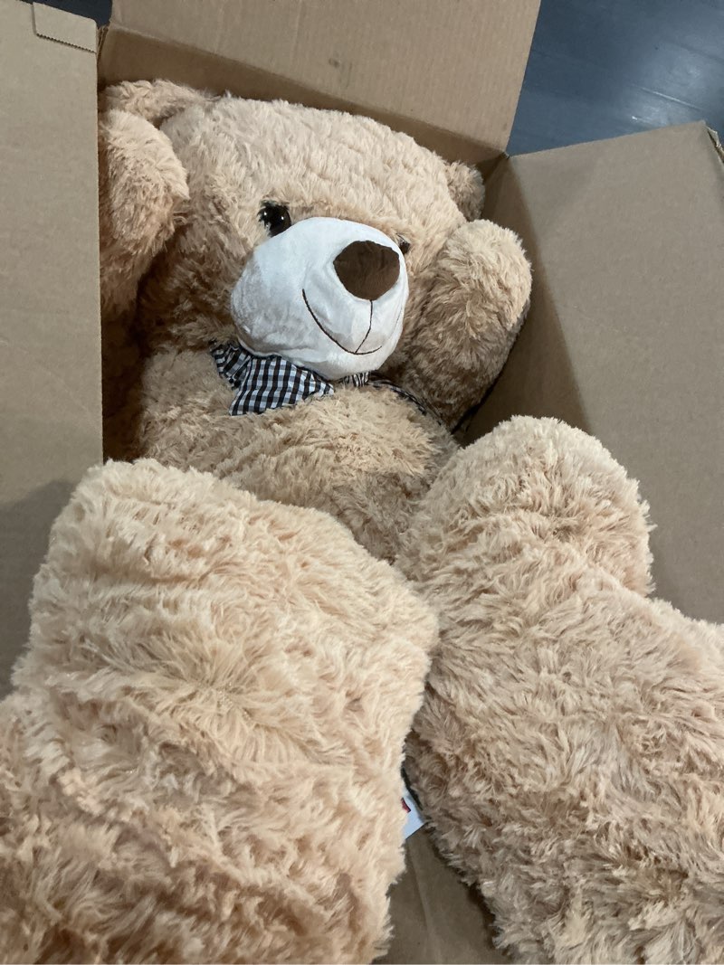 Condition photo showing Good Condition for morismos giant teddy bear 4 feet, cute big huge bear stuffed animal 47inch, classic teddy bear plush gift for baby shower decorations, party,birthday,valentines day, brown brown 47 inch