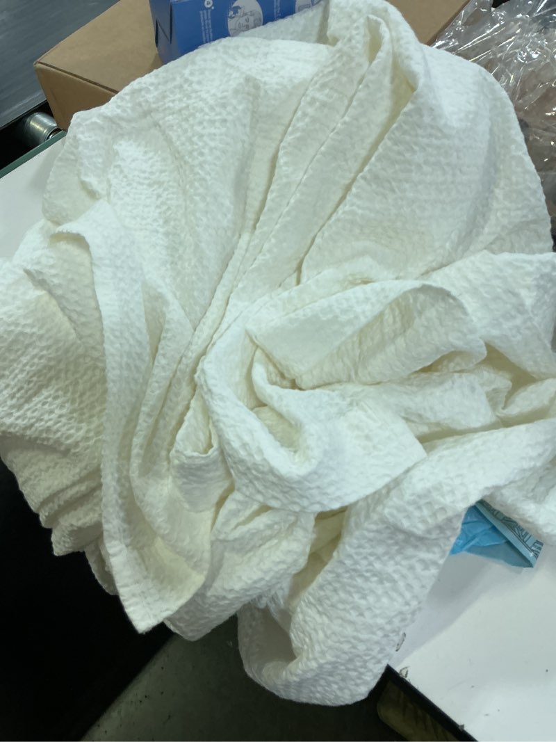 Condition photo showing As Is for organic cotton waffle white shower curtain size 72in x 72in