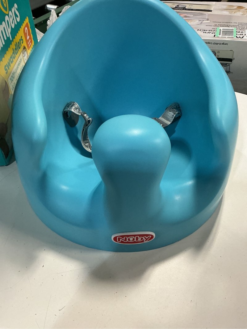 Condition photo showing Good Condition for Nuby My Floor Seat - Portable Baby Chair with Soft Foam Cushion, Safety Harness, and High Back Design - 4+ Months - Blue