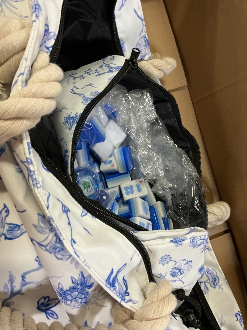 Condition photo showing Good Condition for 4 Layer Engraved American Mahjong Tile Set, 166 Acrylic Mahjong Tiles with White Bags, Racks and Pushers, Accessories Blue(With Racks)