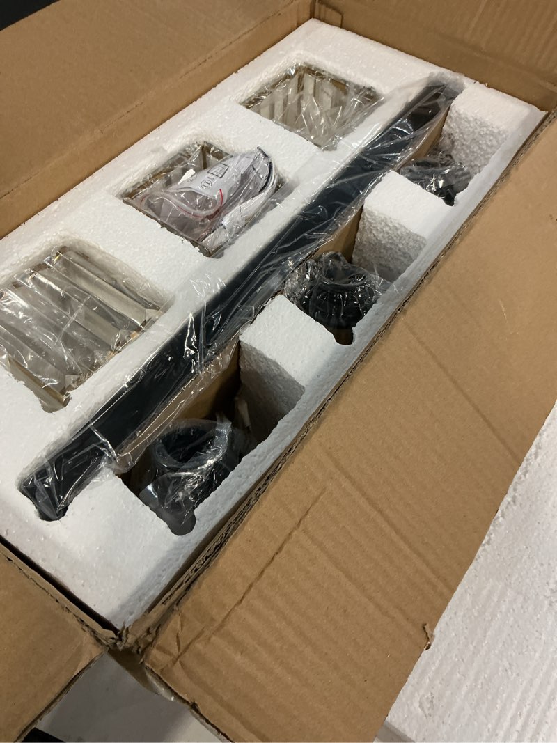 Condition photo showing Good Condition for Modern Crystal Bathroom Vanity Light 3-Light Brass Wall Light Fixtures Over Mirror Black and Gold Vanity Lighting for Bathroom Square Shade Brass Wall Sconce Black Gold-Square Shade 3-Light
