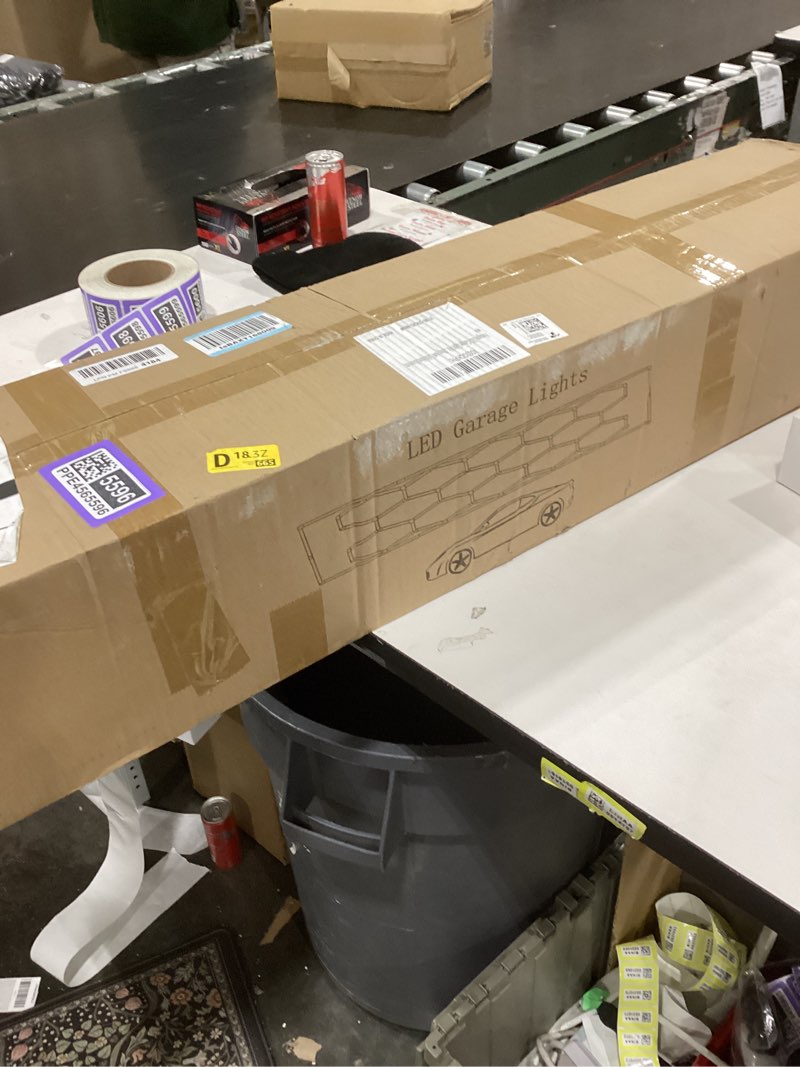 Condition photo showing As Is for MODERN Hexagon Garage Light: Higher Brightness 720W 86400 Lumens Hexagon Led Garage Light with Rectangle Frame 6500K for Garage, Basement, Warehouse, Auto Beauty Shop, Car Detailing Shop etc. … 14 HEX WITH BORDER(190.2"L x 95.7"W x 1.4"H)