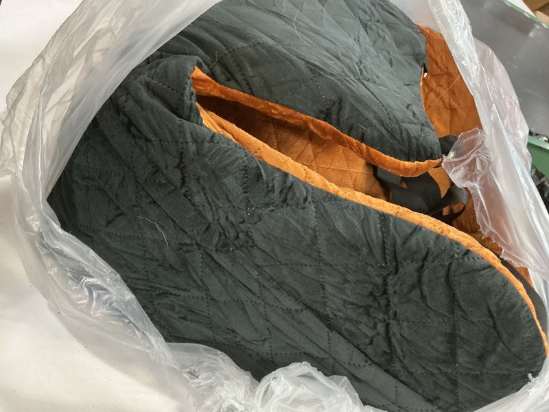 Condition photo showing Good Condition for dog car seat for small/medium dogs under 35lbs, detachable & washable elevated pet travel bed, 2 storage pockets & safety belt, anti-slip base, dog booster car seat with seamless bottom design brown