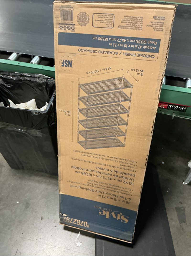 Condition photo showing New/Like New for style selections steel heavy duty 6-tier utility shelving unit (47.7-in w x 18-in d x 72-in h), chrome, (600-lb capacity per shelf)