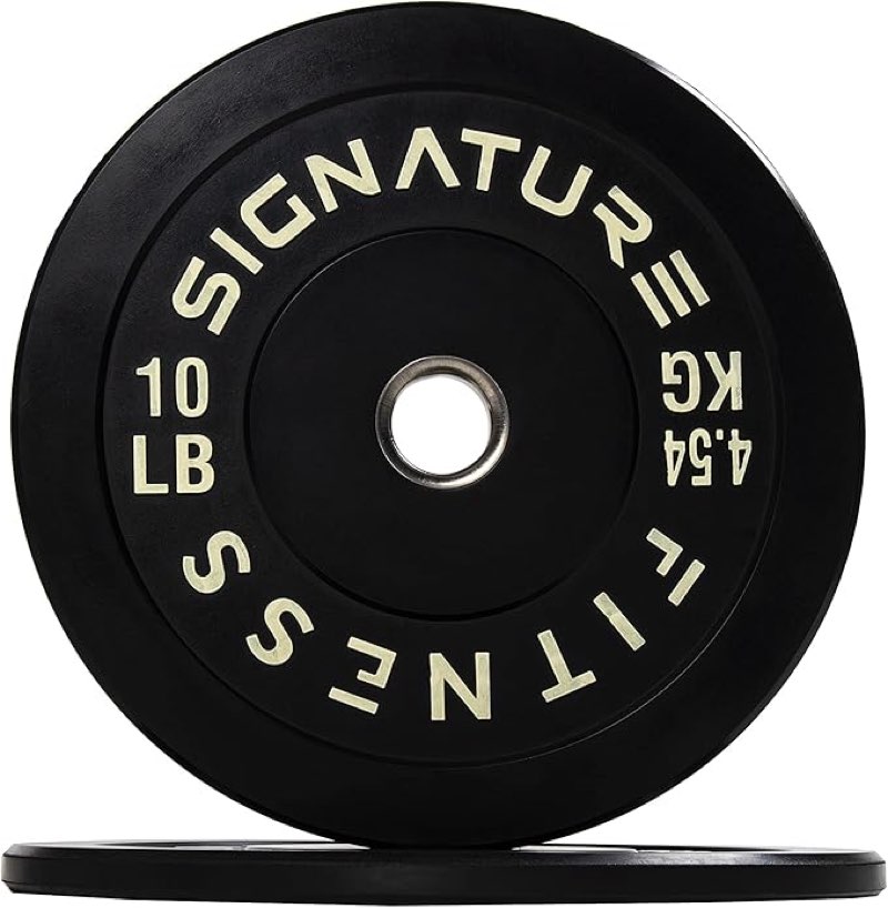 signature fitness color coded 2" olympic bumper plate weight plates with steel hub - 100% virgin rubber, sf-clr10p