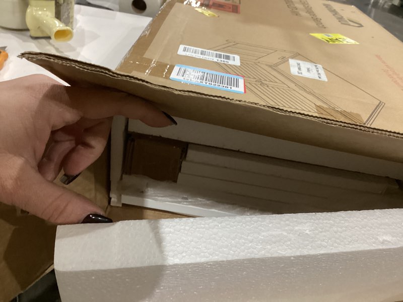 Condition photo showing As Is for Shoe Storage Bench with Lift Top Storage, Entryway Bench with Cushioned Seat, Adjustable Shelf, 2 Tier Shoe Rack with Doors for Entryway, Bedroom, Hallway, Mudroom, White White Lift Top Storage