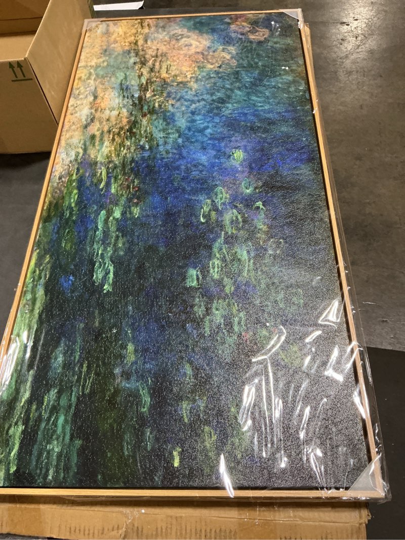 Condition photo showing Good Condition for Large Framed Wall Art Decor - Water Lilies by Claude Monet Fine Art Reproduction Garden Canvas Prints Masterpiece Artwork Wall Art Decor Aesthetic for Bedroom Bathroom Home Office Decoration 24" X 48"