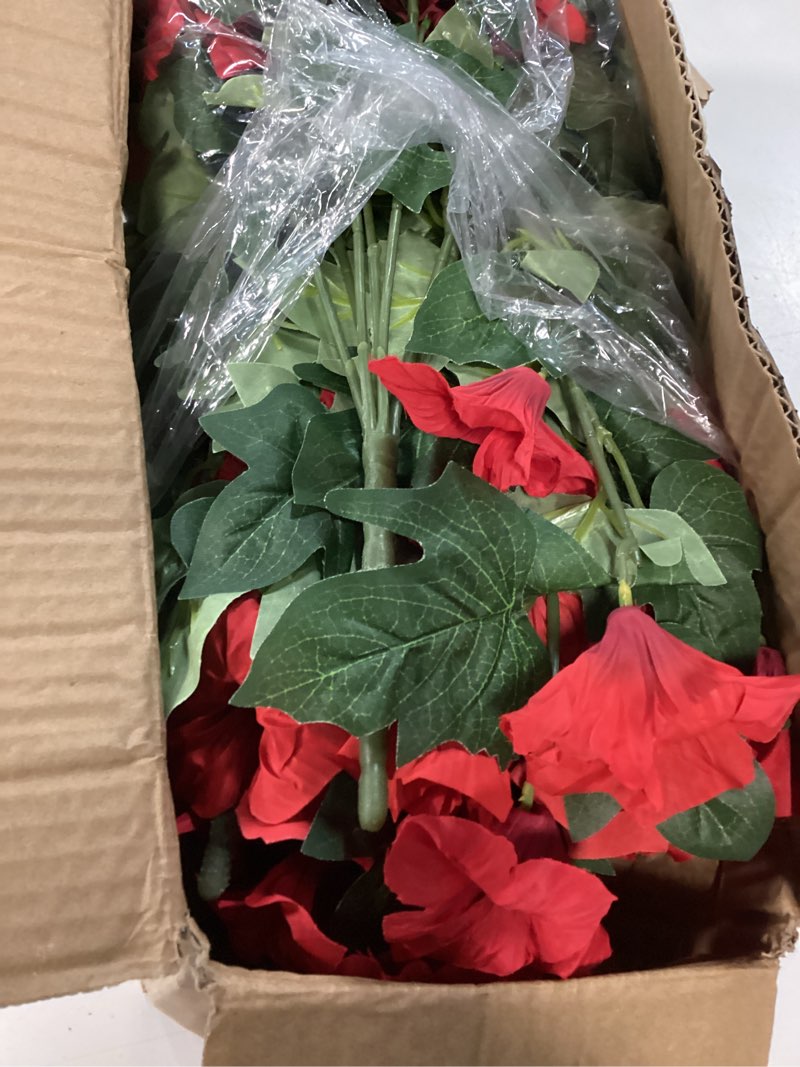 Condition photo showing As Is for artificial flowers for outdoors, faux petunias spring summer decoration, fake flowers plants uv resistant look real silk flowers for outside planter front door porch patio yard (6, red) red 6