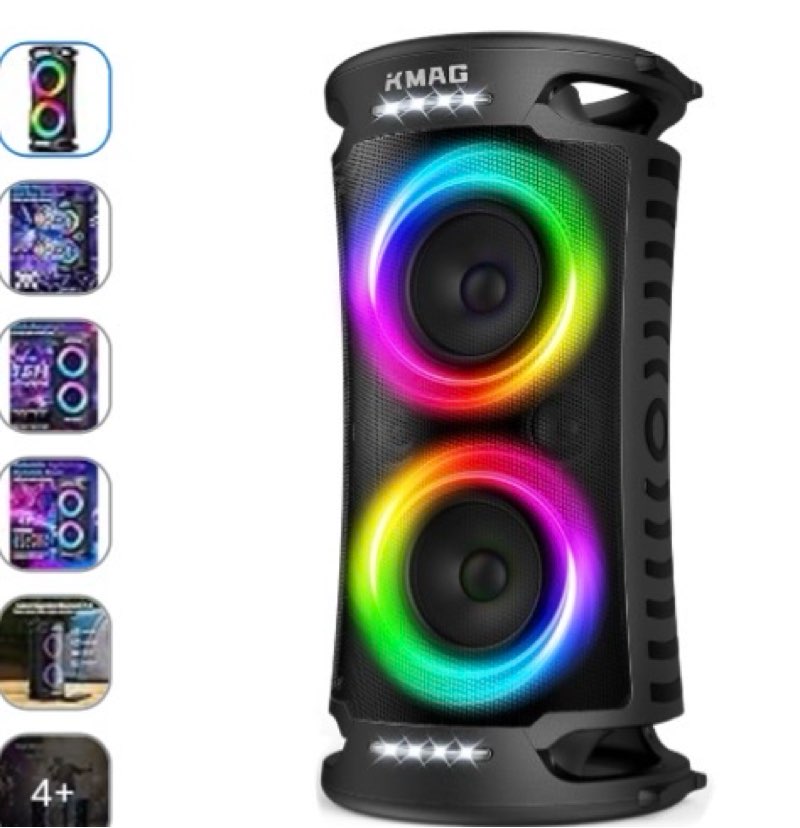 large party bluetooth speaker, 260w peak powerful loud sound with deep bass, 15hr playtime, fast charge, rgb cool light show, tws, portable for outdoor beach, camping, backyard, work, home (black