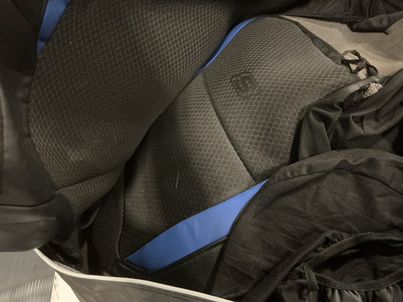Condition photo showing As Is for car seat covers full set purple black, luxury faux leather waterproof non-slip seat protector universal fit for most cars suvs trucks pick-ups,car interior accessories for front seats and back purple-full set
