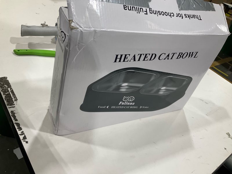 Condition photo showing Good Condition for heated cat bowl for outdoor cats in winter, 56 oz heated water food bowl with raised brackets to protect pet's neck, outdoor heated pet bowl with 2 stainless steel bowl, no frozen water or food gray