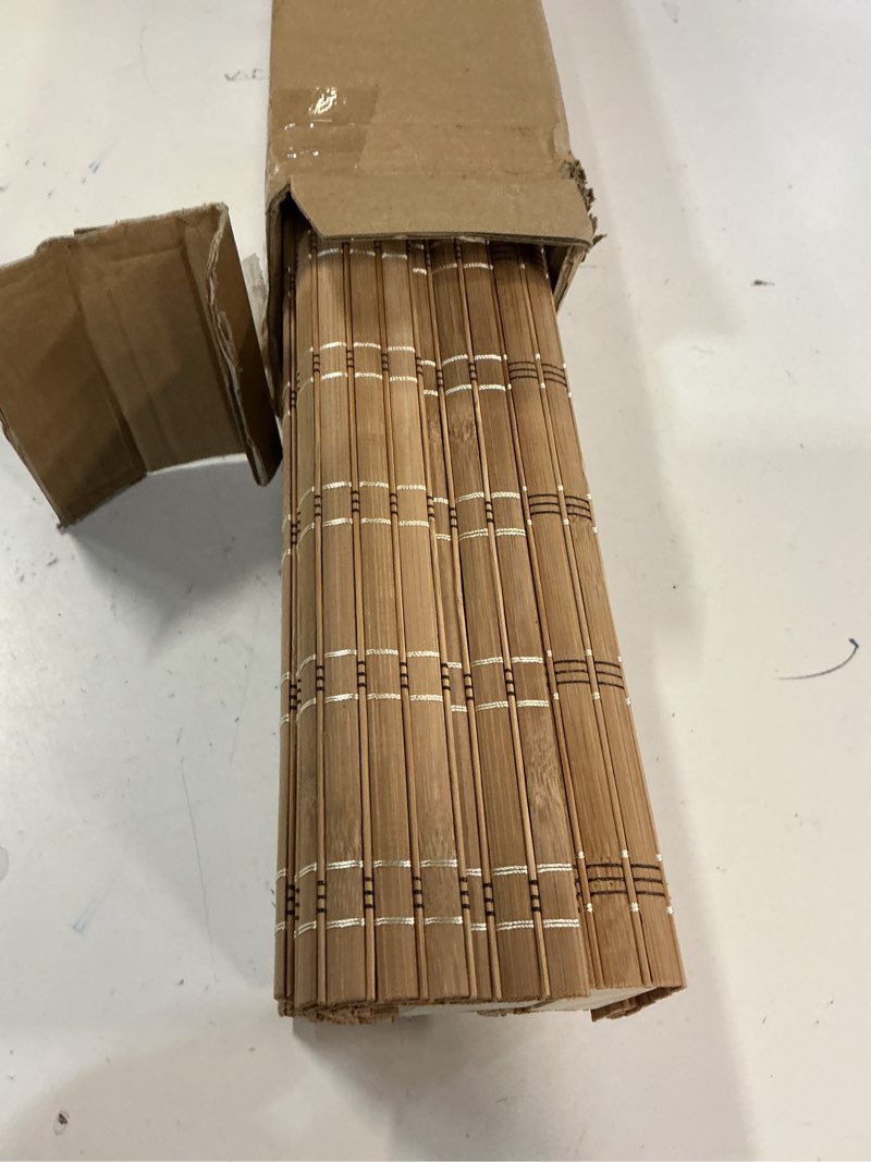 Condition photo showing Good Condition for LazBlinds No Tools No Drill Cordless Bamboo Roman Shades, Light Filtering Window Treatment, Roll Up Bamboo Blinds for Windows 35.5'' W x 48'' H, Brown Light Filtering-brown206 35.5" W x 48" H