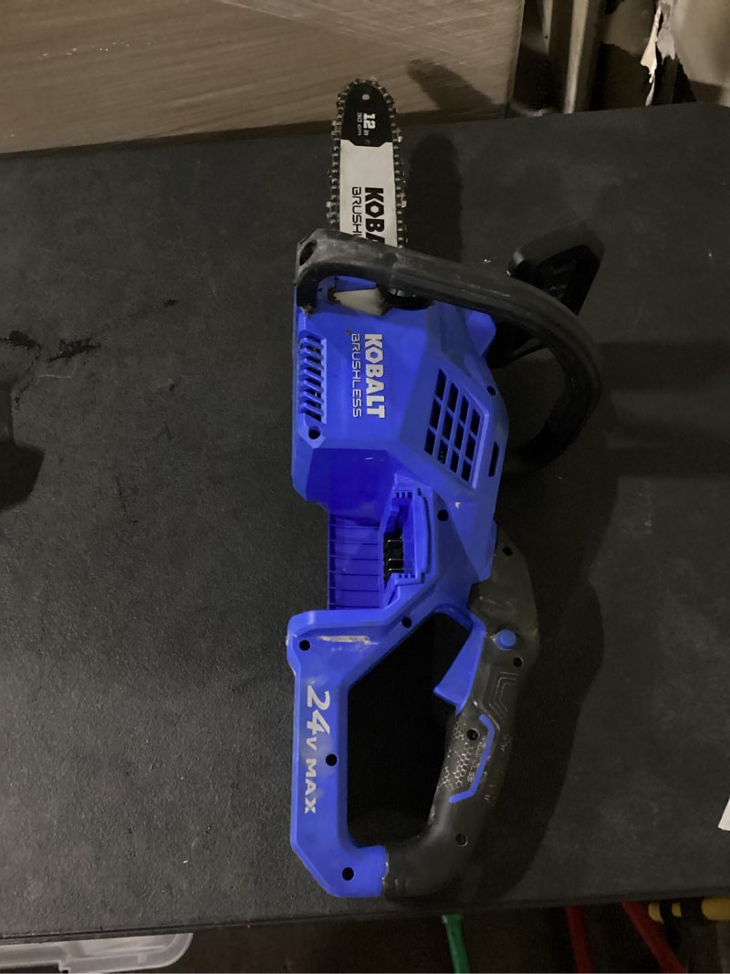 Condition photo showing As Is for kobalt 24-volt 12-in battery 4 ah chainsaw