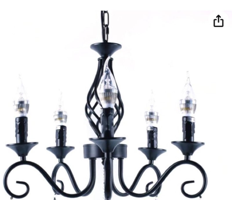 HomeLava Pendant Light Fixtures, Black Chandelier Iron Farmhouse Lamps Ceiling Pendant Light,5-E12 Candle Bulbs Fixtures Lamp for Foyer, Living Room, Kitchen Island, Dining Room, Bedroom