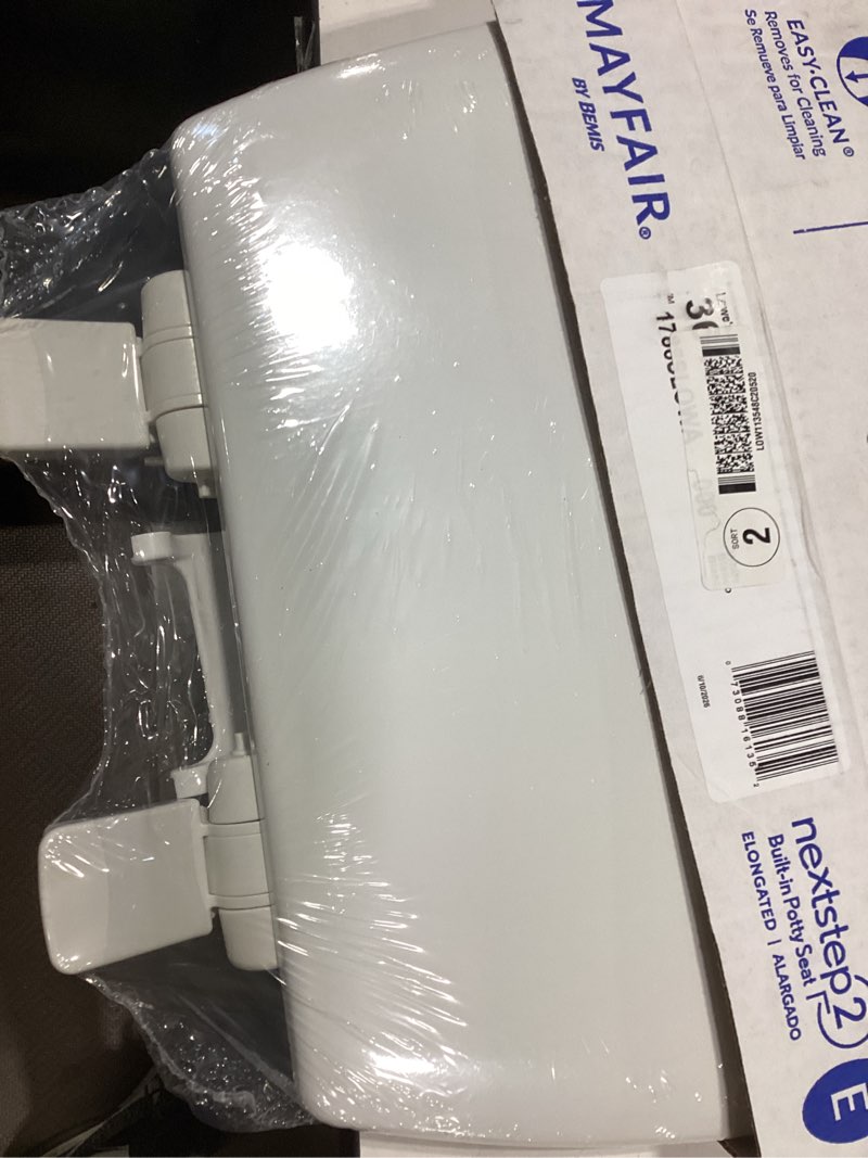 Condition photo showing As Is for mayfair by bemis nextstep2 wood white elongated soft close toilet seat