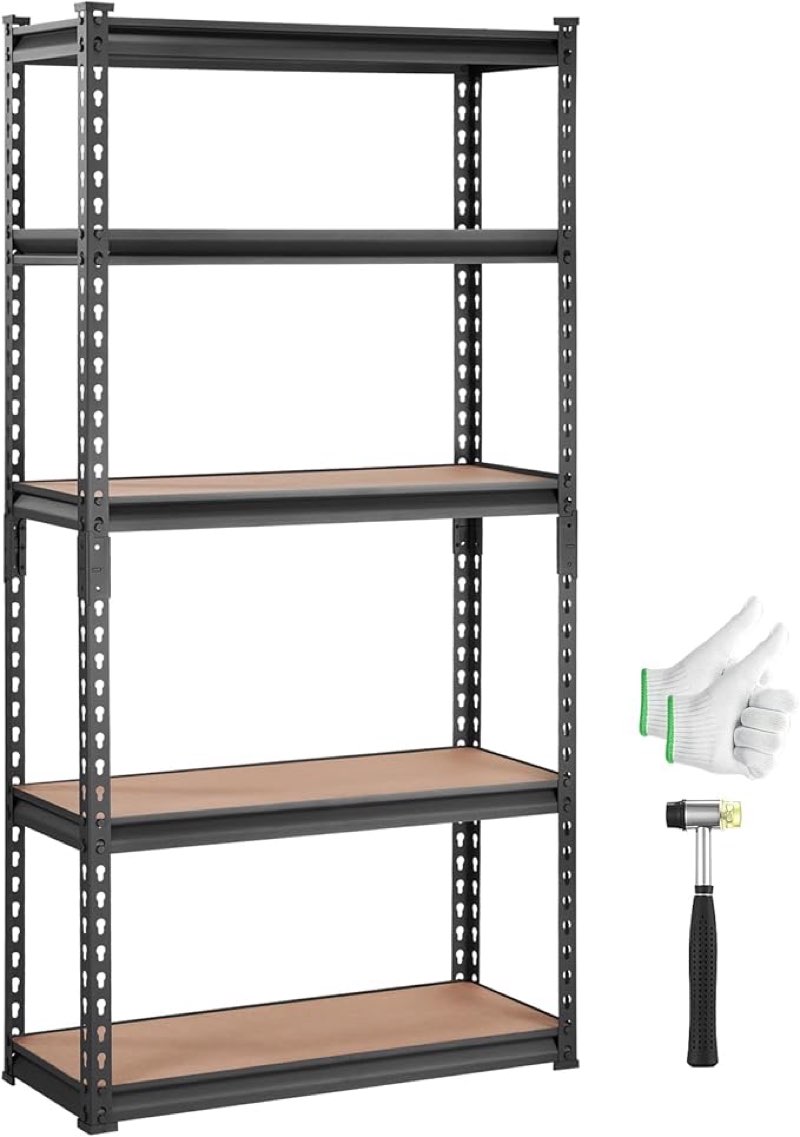  vevor storage shelving unit, 5-tier adjustable, 2000 lbs capacity, heavy duty garage shelves metal organizer utility rack, black, 30" l x 12" w x 60" h for kitchen pantry basement bathroom laundry