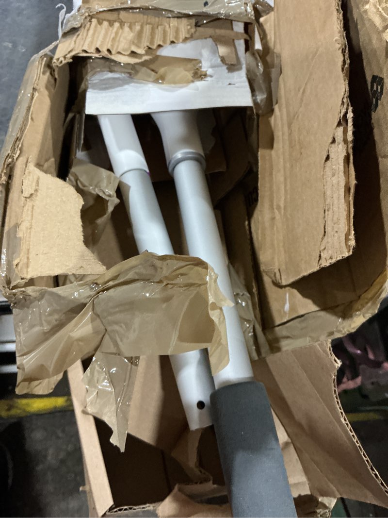 Condition photo showing As Is for swiffer powermop multi-surface mop kit for floor cleaning, includes powermop, 2 mopping pad refills, 1 cleaning solution with fresh scent and 2 batteries purple and white