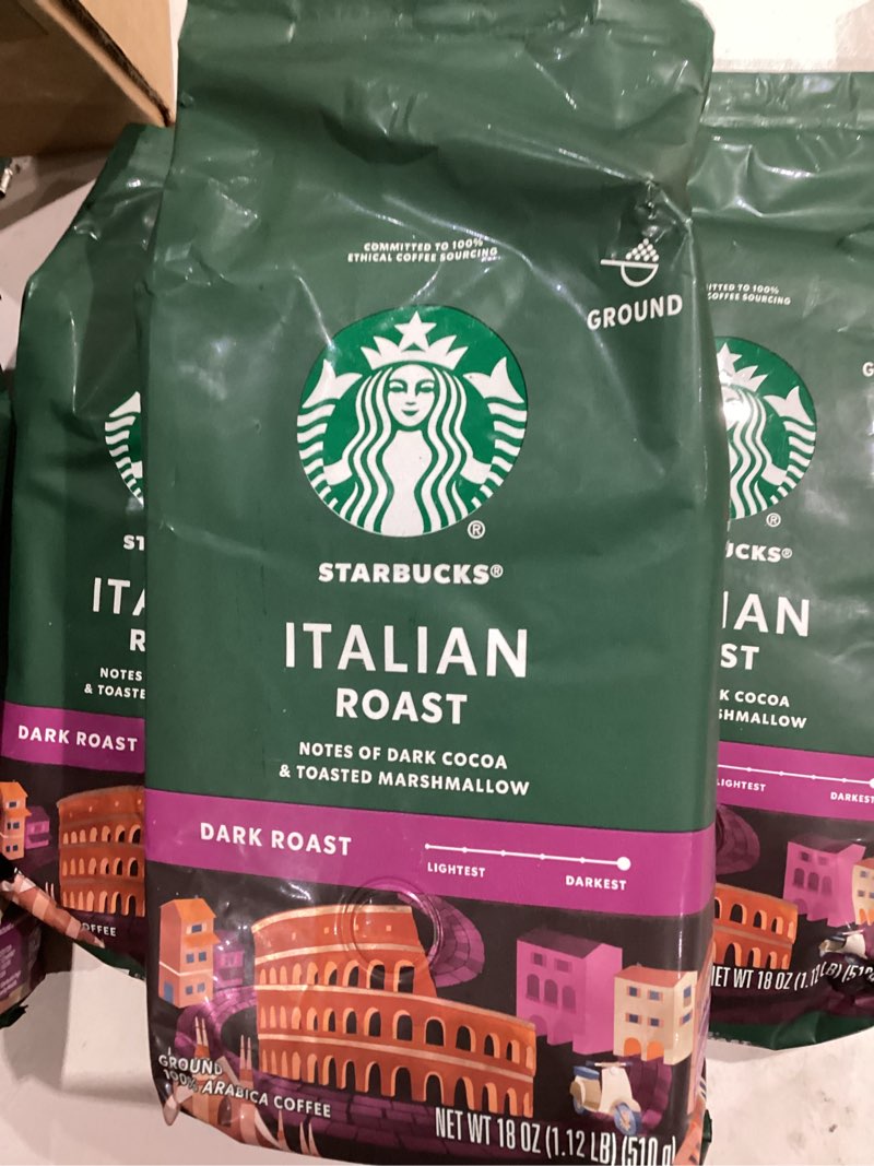 Condition photo showing New/Like New for Starbucks Ground Coffee, Dark Roast Coffee, Italian Roast, 100% Arabica, 1 bag (18 oz) Italian 18 Ounce (Pack of 1)