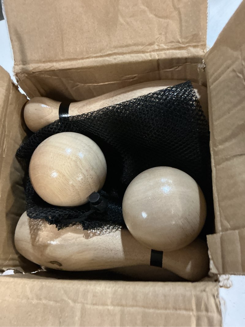 Condition photo showing Good Condition for long game ni-rou outdoor giant lawn bowling games rubber wooden lawn set fun sports games outside or indoor for family adults and kids backyard skittles carrying bag with 10 pins and 2 balls medium