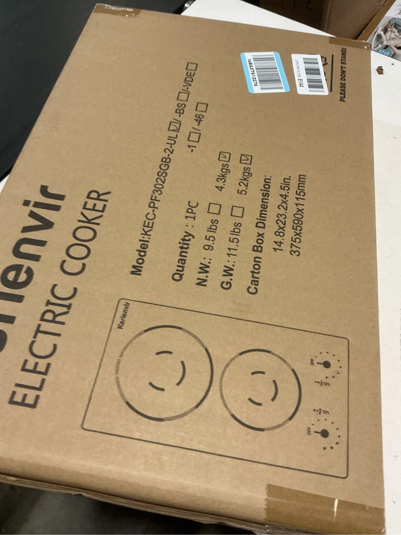 Condition photo showing New/Like New for 2 burner electric cooktop, 12 inch countertop & built-in electrical stovetop, 110v electric stove with plug, knob control, 9 power level, 2000w(1400w+600w) 12 inch 2 burner silver konb