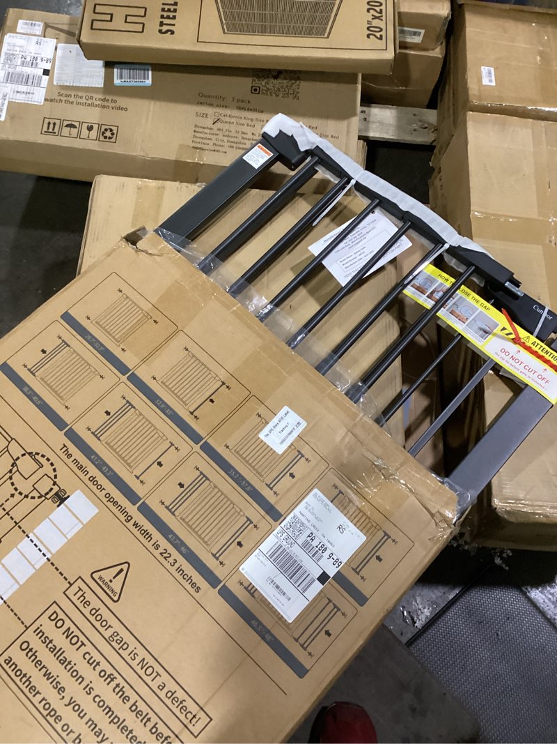 Condition photo showing New/Like New for cumbor 36" extra tall baby gate for stairs, 29.7-48" wide dog gates for doorways, auto close safety gate for babies and pets, easy install, pressure mounted, fits doorways, stairs, entryways, black black 29.7-48"w x 36"h