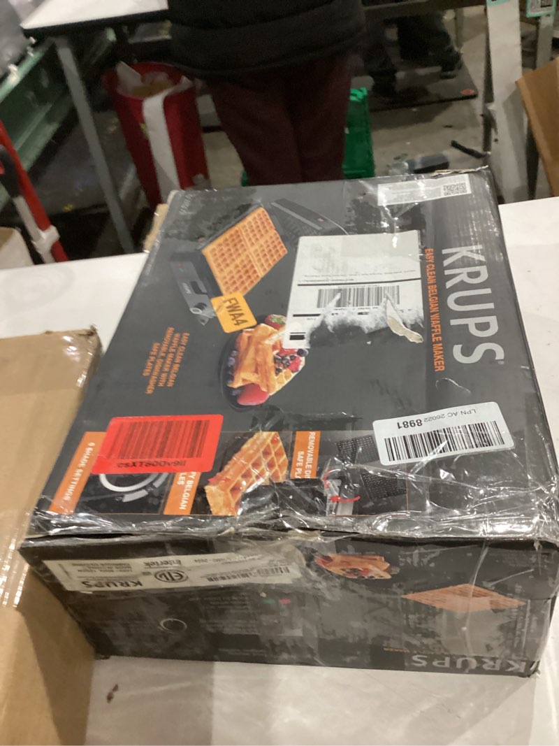 Condition photo showing As Is for KRUPS 4-Slice Belgian Waffle Maker: Stainless Steel, 5 Browning Levels, Audible Ready Beep, Removabl