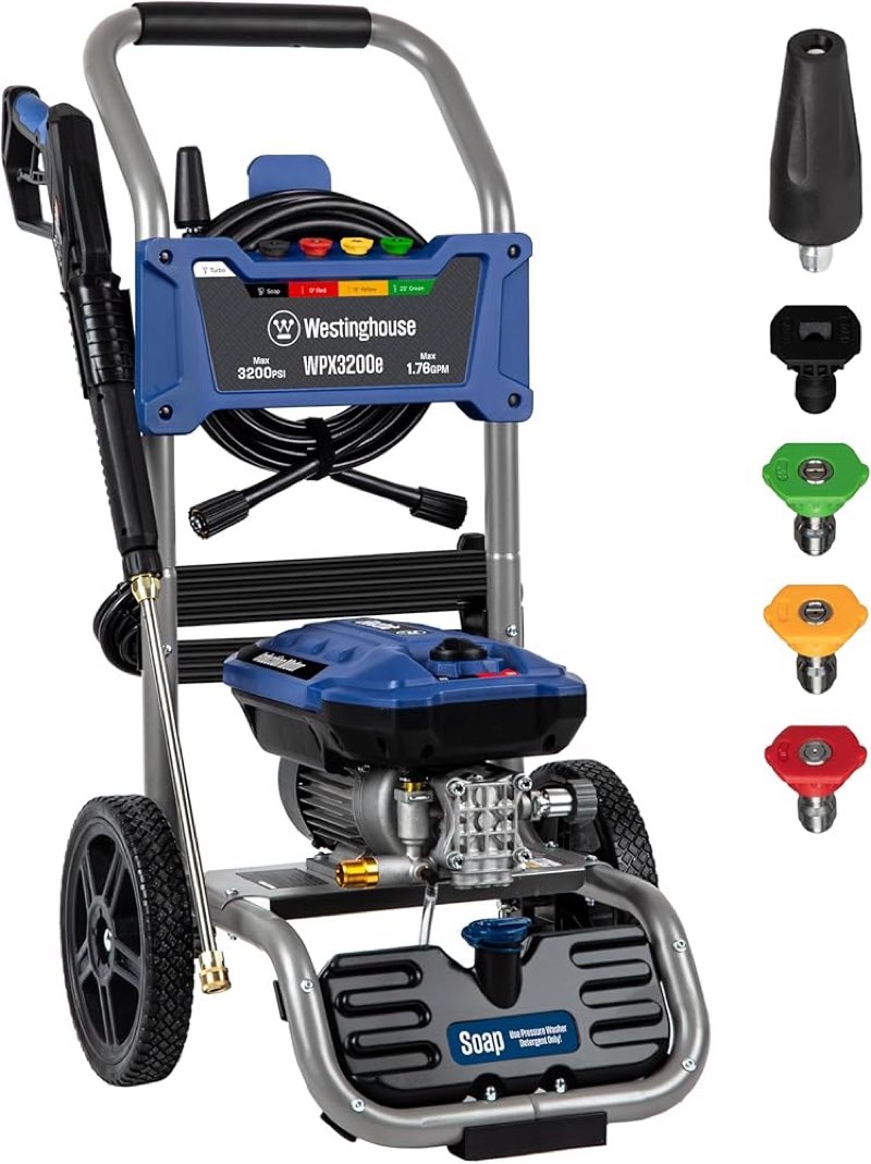 Westinghouse WPX3200e Electric Pressure Washer, 3200 Max PSI and 1.76 Max GPM, Induction Motor, Onbo