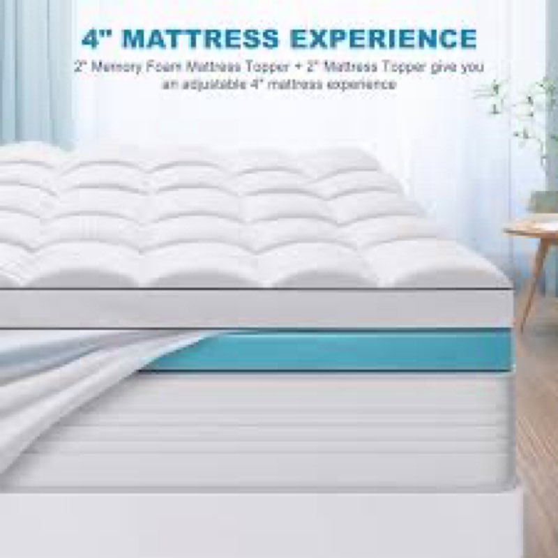 masvis king size dual layer 4 inch memory foam mattress topper, 2 inch gel memory foam and 2 inch co