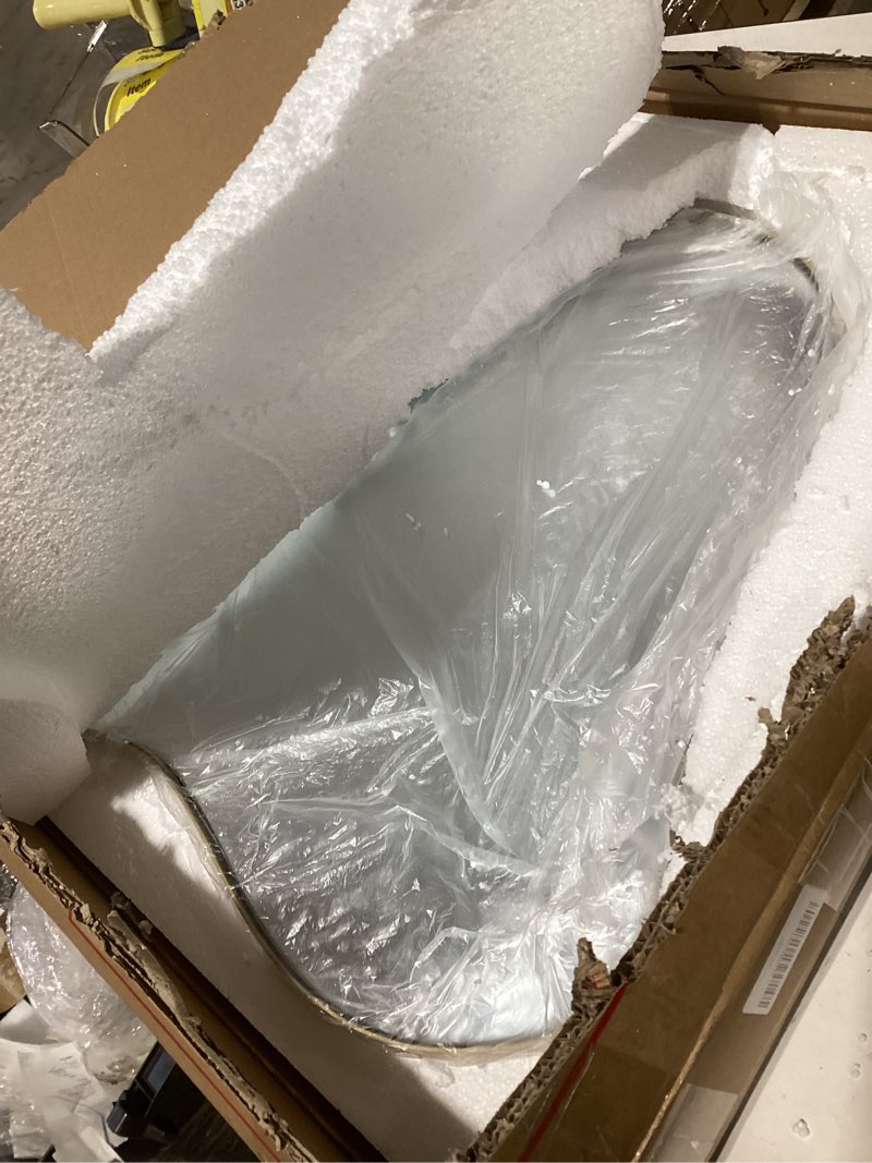 Condition photo showing As Is for Irregular Wall Mirror Gold Wave Shaped Metal Framed Wall Mirror for Bathroom Bedroom Entryway Living Room Wall Decor 24" L x 18" W 2305B Gold 24"L x 18"W