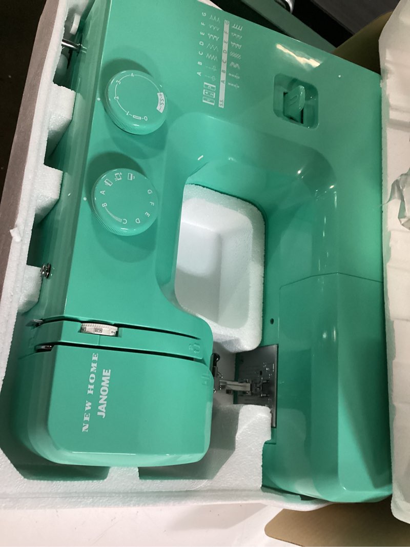 Condition photo showing Good Condition for janome arctic crystal easy-to-use sewing machine with interior metal frame, bobbin diagram, tutorial videos, made with beginners in mind!, turquiose